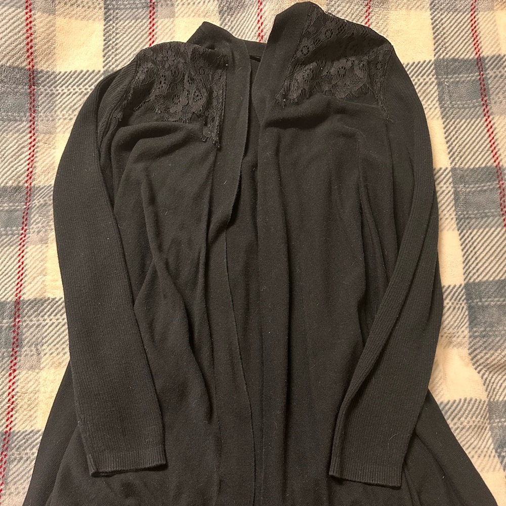 Black Cardigan with lace shoulders
Size XL